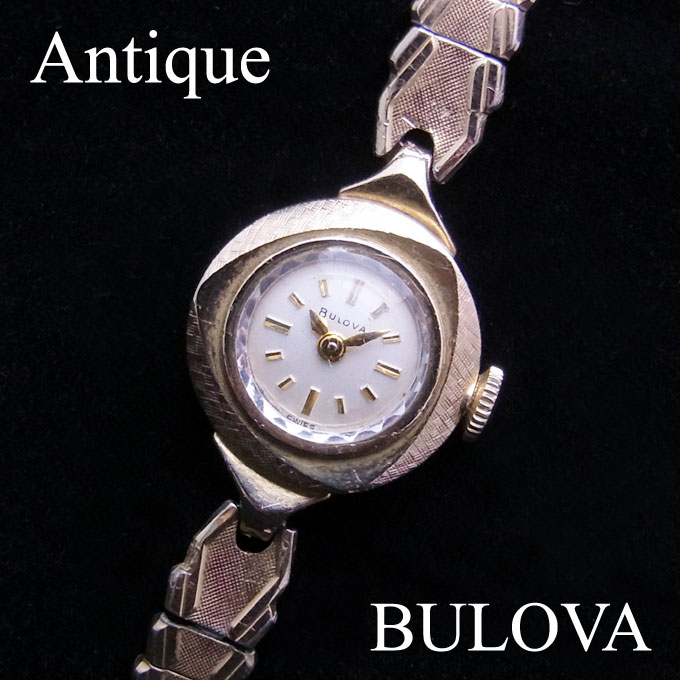 アンティークブローバ(BULOVA)腕時計 レディース 10KYG 無垢　カットガラス